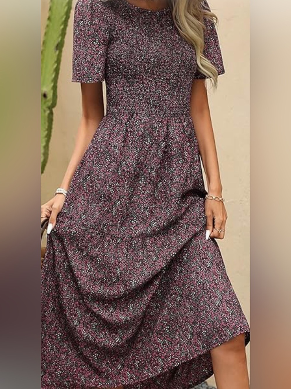 Women’s Ellakoko Floral print Short Sleeve Smocked Summer Midi Dress - Picture 5 of 9